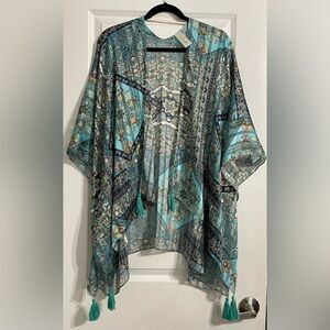 Simply Noelle Boho Sheer Kimono Beach CoverUp 
Beautiful Turquoise Color Tassels